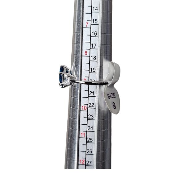 Silver Tone London Blue Topaz Hexagon Diamante CZ Ring New Size 9 - Picture 7 of 7